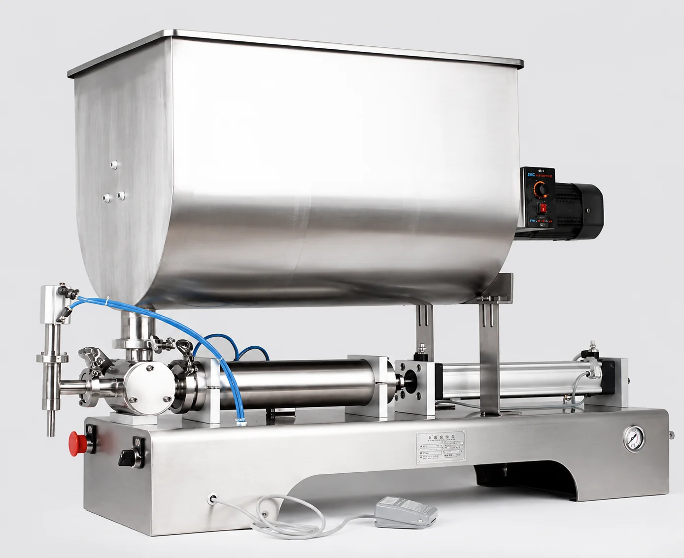 

80L Pneumatic Paste Liquid Mixing Filling Machine U-Shaped Hopper Automatic Piston Filler for Chili Sauce Paste Jam 110V 220V