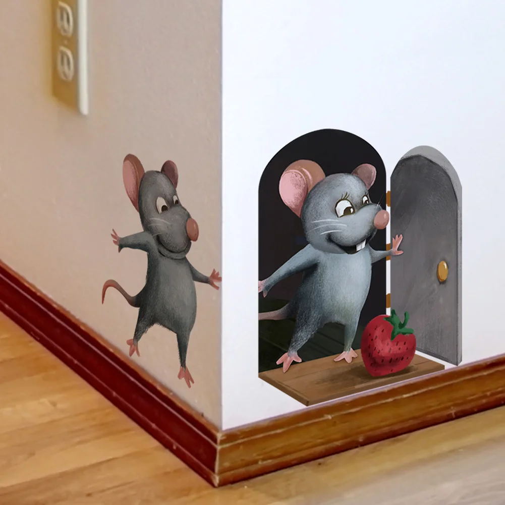

Two Funny Rats Wall Sticker For Kids Room Home Decoration Removable Mural Living Room Bedroom Wallpaper Cartoon Mouse Stickers