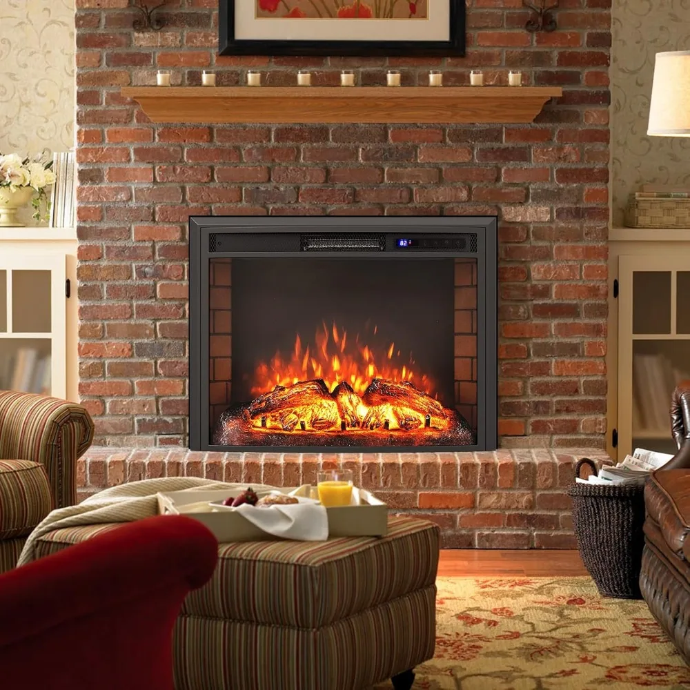 Elektryczny kominek wbudowany 26 cali, zakrzywiony grzejnik z pilotem, moc 750W/1500W, ochrona przed przegrzaniem, timer 6-godzinny, wpuszczany