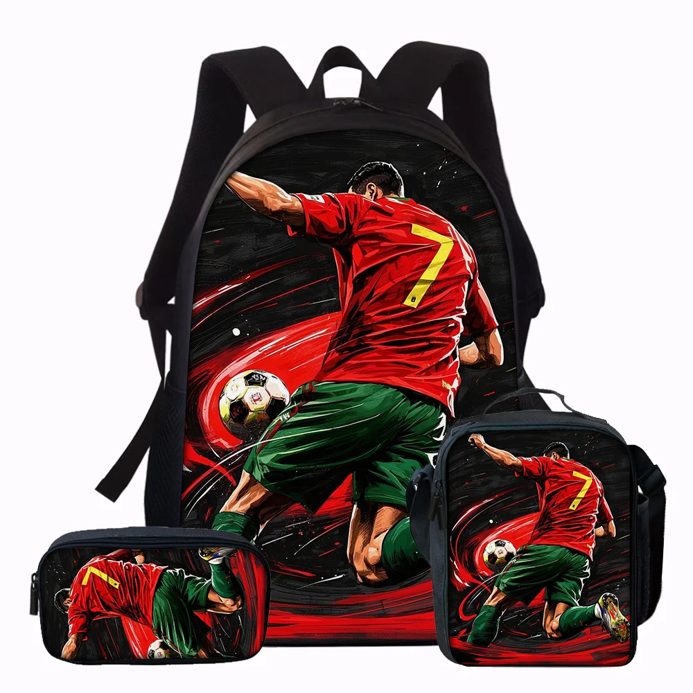 3-teiliges CR7-Rucksack-Set mit Fußballstar-Muster – lässiger Rucksack mit großem Fassungsvermögen und passender Clutch und Tragetasche, perfekt für den Alltag