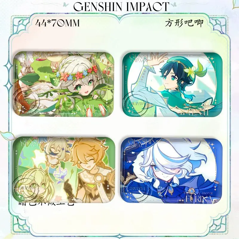 Hot Genshin Impact Fan‑Made Badge 5th Anniversary Focalors Nahida Silver Glitter Tin Pin Brooch Charm Collectible Souvenir Gifts