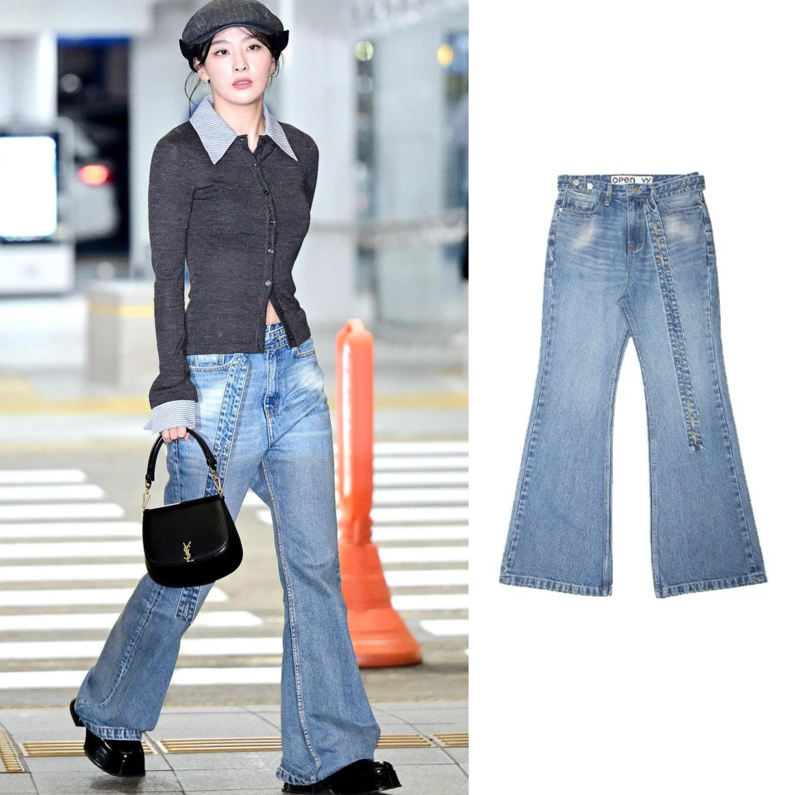 

Slimming Low Waist Belted Loose Wide Leg Jeans Long Trousers Bell Bot Denim Pants Sweet Sle Autumn Faion Women's Jeans