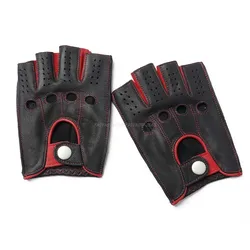 Men's Outdoor Genuine Leather Motorcycle Gloves Male Goatskin Half Finger Perforated Breathable Riding Luvas guantes sin dedos
