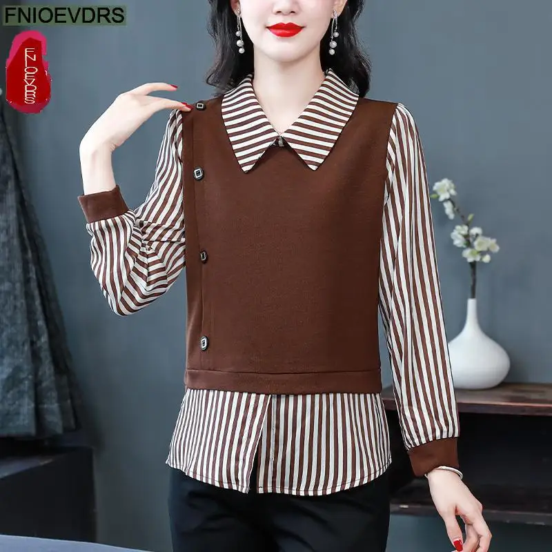 M-4XL New Year Shirt 2023 Women Autumn Elegant Office Lady Casual Button Shirts Retro Vintage Black Ruffles Peplum Tops Blouses