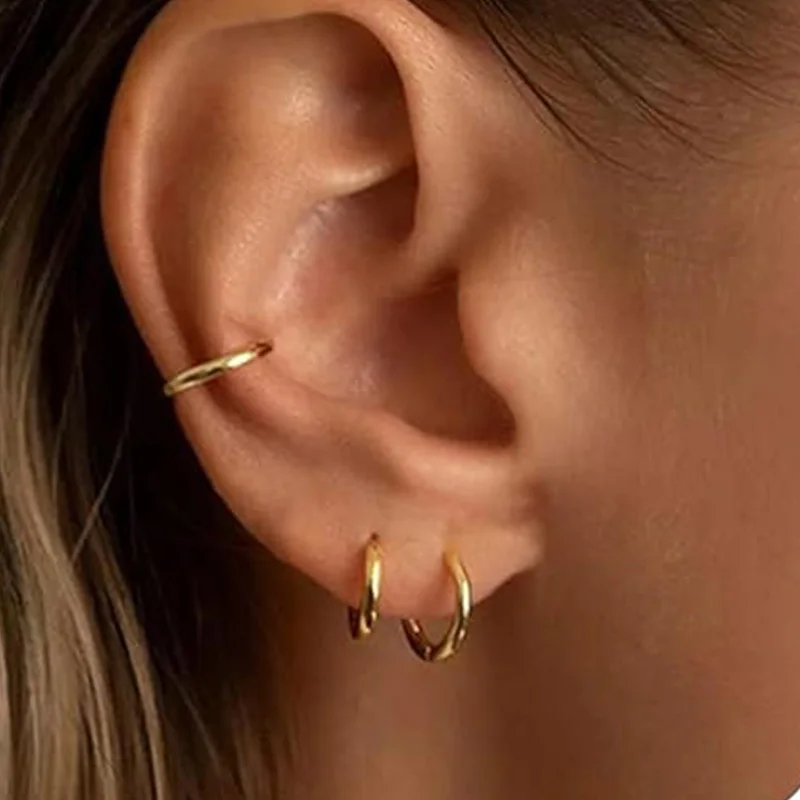3 Pairs 8/10/12mm 316L Surgical Stainless Steel Hoop Earrings for Women Men Huggie Cartilage Hypoallergenic Tiny Hoops Earrings