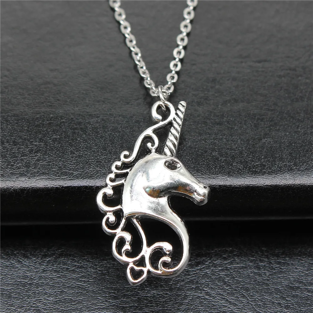 Fashion Simple Vintage Antique Silver Color 37x21mm Unicorn Pendant Necklace For Women