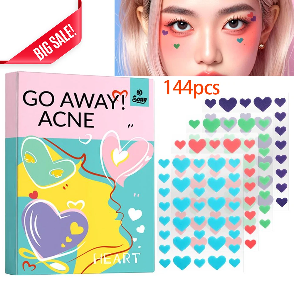 

144 шт. патчи от прыщей, невидимые ультратонкие дышащие пластыри от прыщей, пластыри от прыщей, цветные пластыри в форме сердца в горошек от прыщей