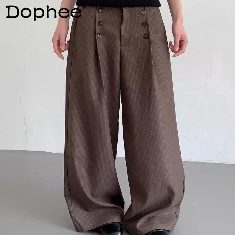 

Fashion High-end Button Comfort Trousers 2026 Men's Spring New Straight Loose Trousers Male Simple Chic Button Decoration Pants