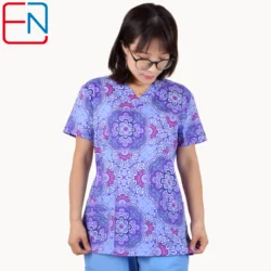 Hennar Print Scrub UniformFor Women in 100% Cotton 4 pockets,XXS-5XL Medical Scrub Y-