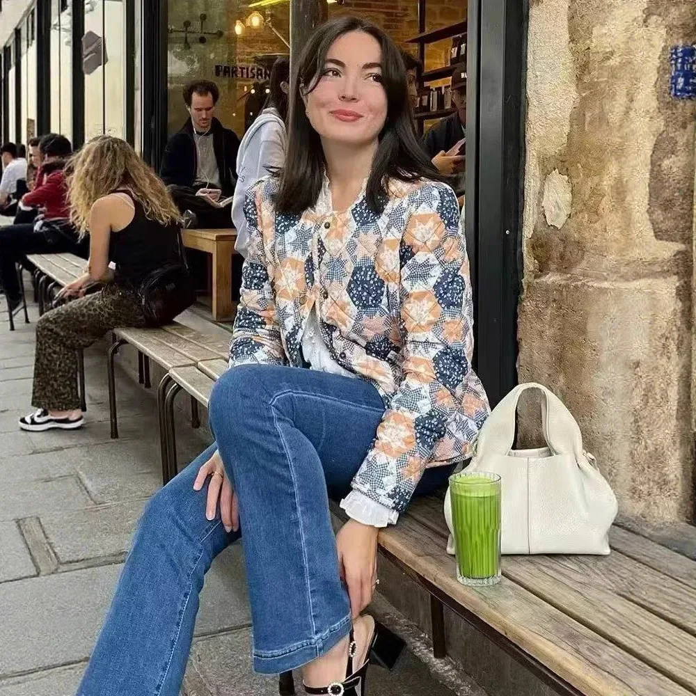 

Осеннее женское двустороннее хлопковое пальто с принтом в европейском и американском стиле, свободная посадка, новая модная женская верхняя одежда