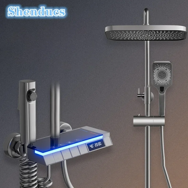 Smart Piano Digital Shower System 12 Inch Rain Shower Head Hot Cold Bathroom Faucets Accessories Digital Bahtroom Shower Set