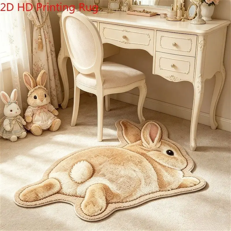 VIKAMA 3D Shaped Fluffy Rabbit Rug Soft Plush Anti Slip Alfombra Cute Cartoon Animal Bedroom Bedside Home Floor Decor Mat