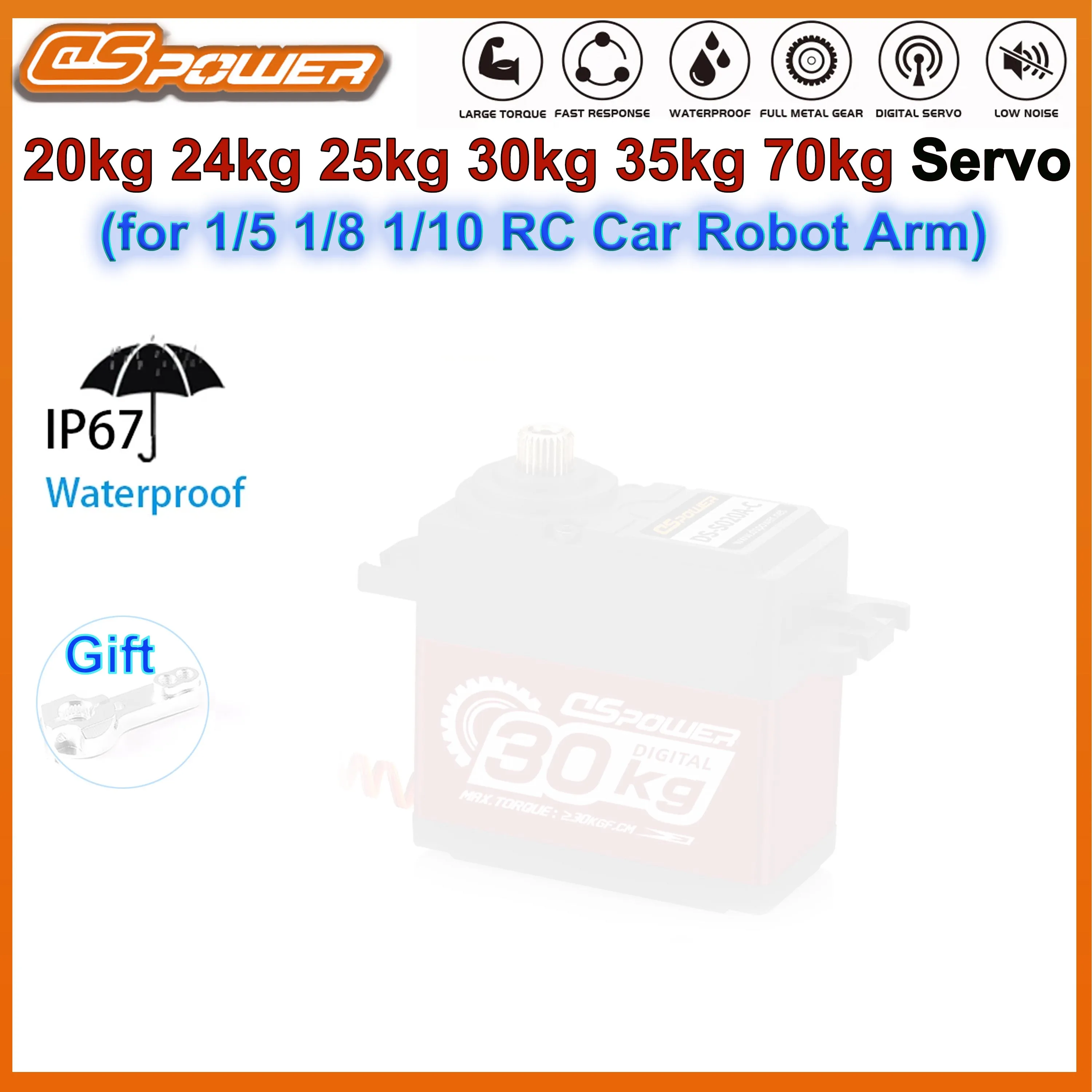 DSpower 20kg 25KG 30kg 35KG 70KG 防水IP67メタルギアサーボ 大トルク 1/5 1/8 1/10 RCカー TRX4 Axial Scx10 ロボット用