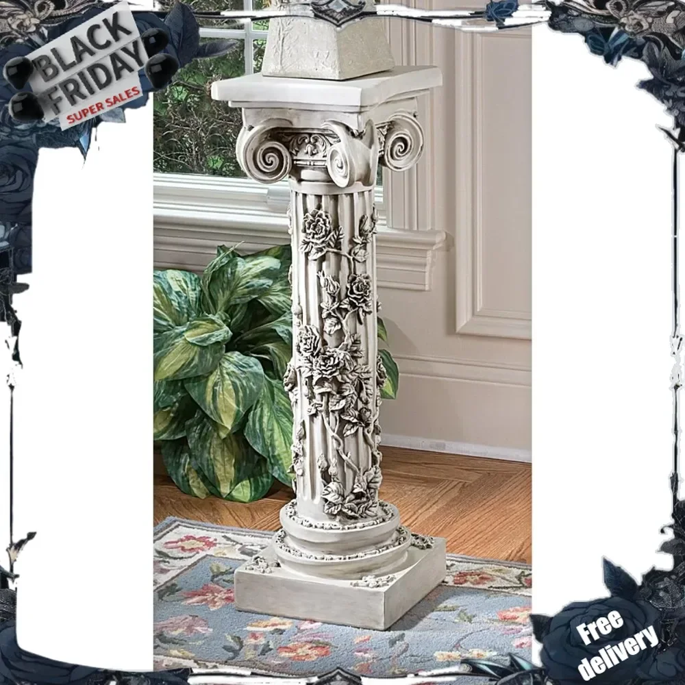 Rose Garland Indoor/Outdoor Pedestal Plant Stand, 11 Inches Wide, 34 Inches Tall, Antique Stone Finish