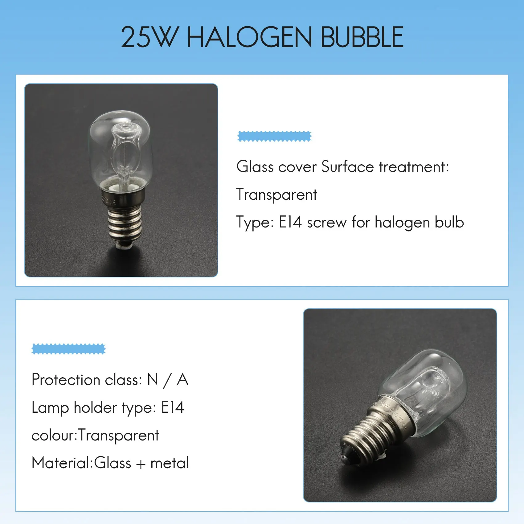 E14 High Temperature Bulb 500 Degrees 25W Halogen Bubble Oven Bulb E14 250V 25W Quartz Bulb