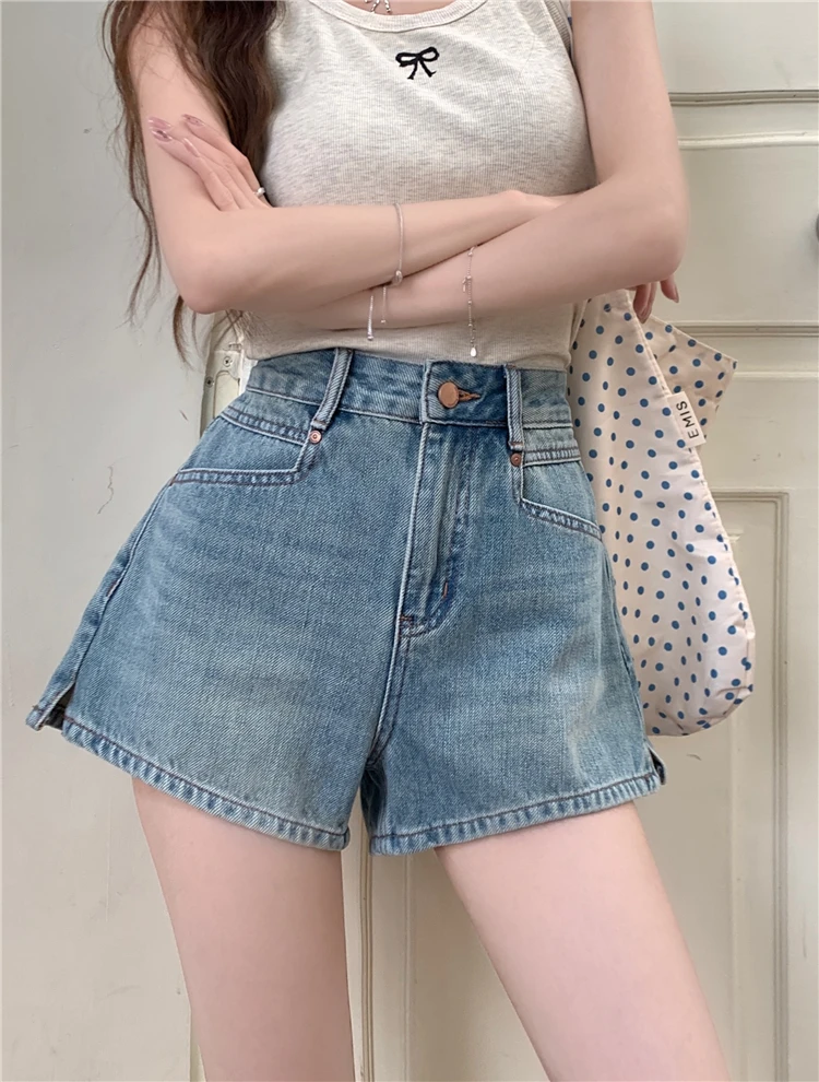 

Benuynffy 2024 Fashion Denim Shorts Women's Summer High Waist Wide Leg Shorts Female Casual Korean Vintage Jean Shorts Bottoms