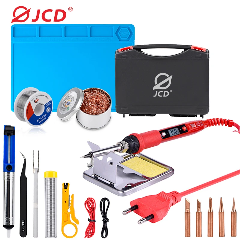 

JCD soldering iron Plastic box set temperature adjustable 220V 80W Welding rework tools kit with ESD Heat Insulation Working Mat