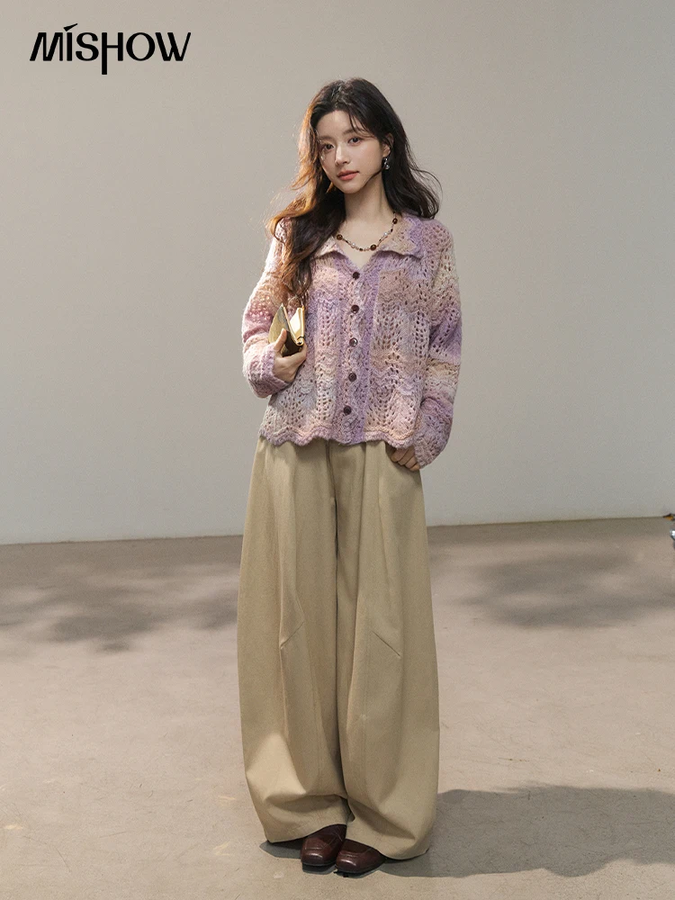 MISHOW Vintage Mixed Dyeing Lightweight Knitwear 2026 Spring New Women's Loose Jumpers Cardigan Commuter Purple Top MXE86Z2660