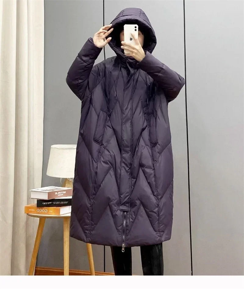 Jaqueta retrô de algodão solta e grossa para mulheres, novo sobre o joelho longo plus size com capuz parka inverno roupa externa vermelha