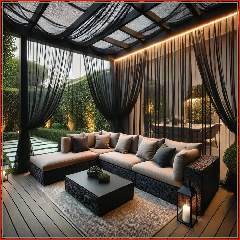 

Extra Wide Outdoor Curtains Waterproof Black Voile Mesh Screen Lightweight Privacy Bug Netting for Patio Porch Balcony, W125 x L98 in per Panel, 2 Panels