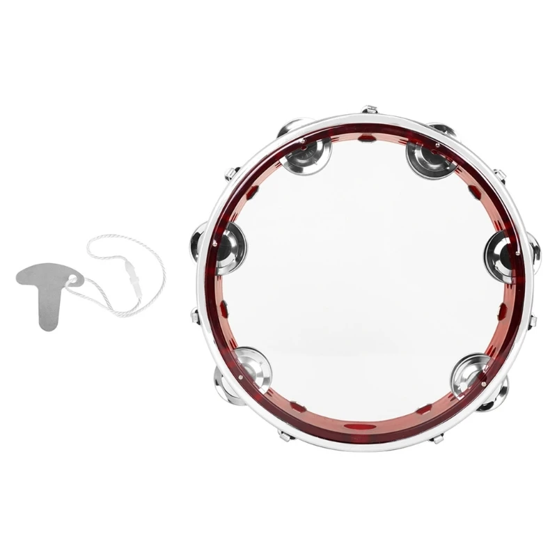 11UE Metal Bells Hand Held Percussion Drum with Ergonomic Handle Grip 8 Inch Double Row Tambourine Round Musical Tambourine