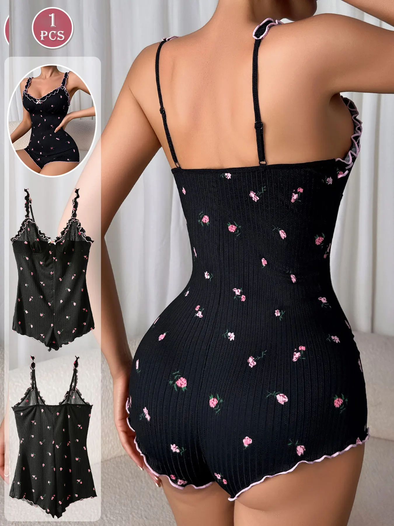 Women's One-Piece Sleeveless Pajama Jumpsuit, Suitable for Sleeping and Casual Wear, Women's Loungewear image 2
