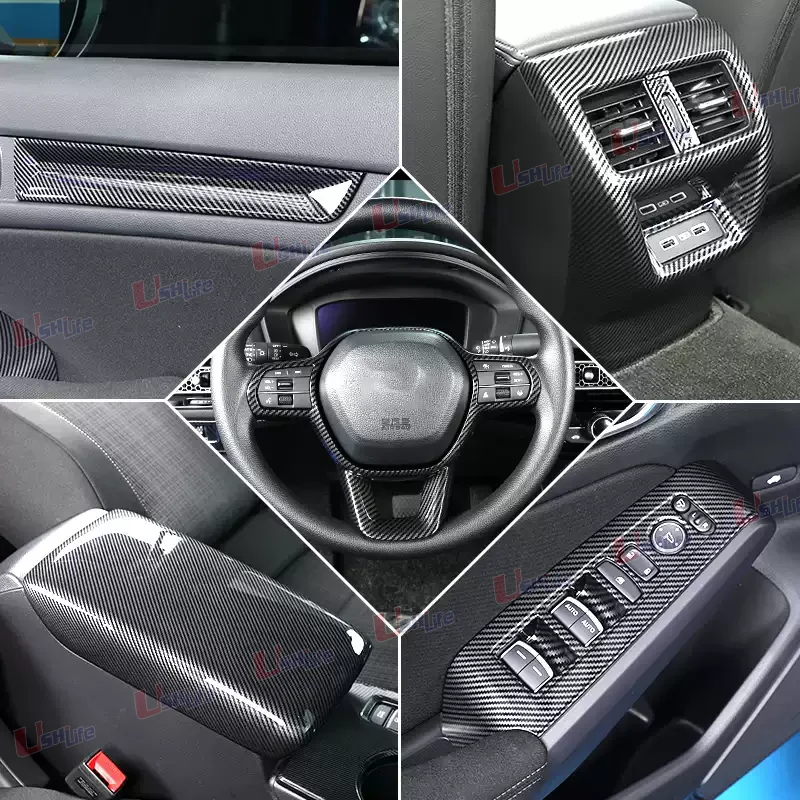 For Honda Civic 11th FK 2022~2026 ABS Carbon Fiber Car Steering Wheel Trim Center Console Gear Shift Panel Sticker Accessories