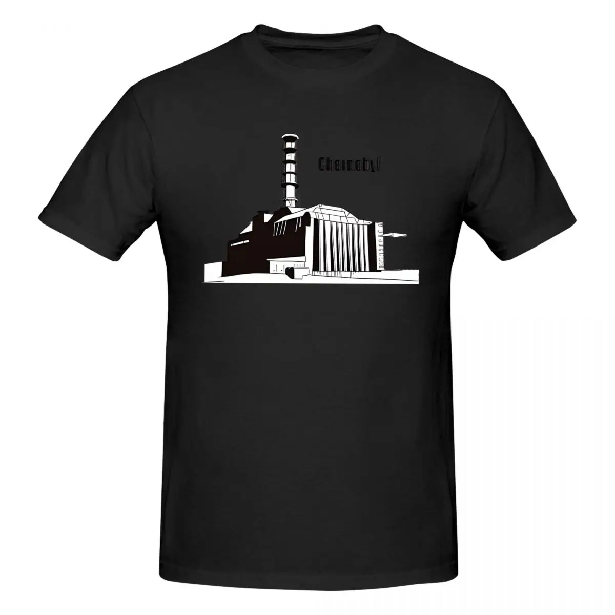 Men Digital Hand Drawn Sketch Illustration Of Silhouette Nuclear Power Plant With Title T Shirt Chernobyl Pure Cotton Clothes