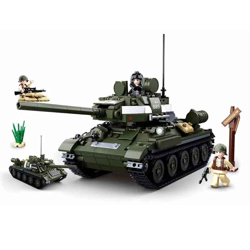 

Military WW2 T34 85 Medium Tank Model Building Blocks Set World War 2 Army Soldier Figures Weapon Bricks Classic Toys Boy