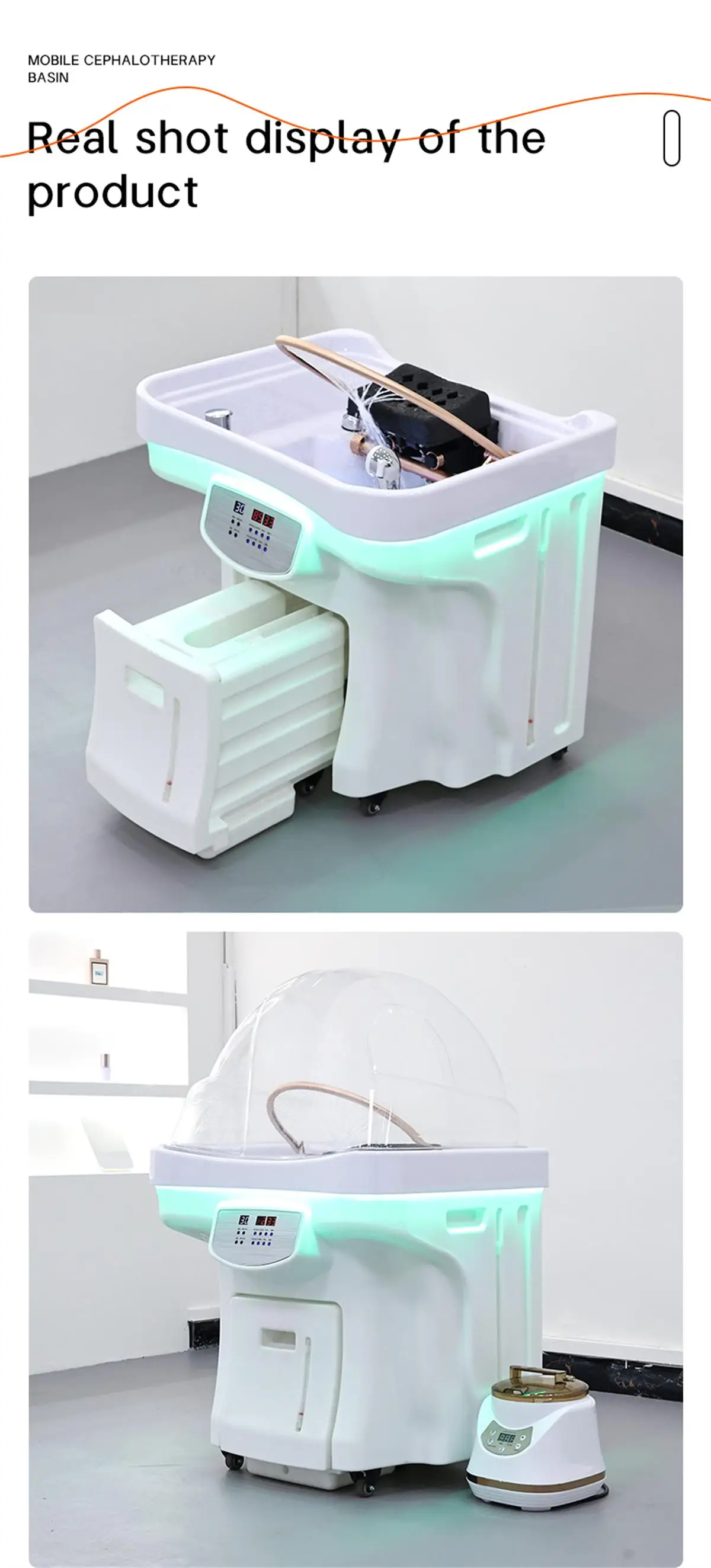 Praktisches 60-Liter-Wasserspeicherkopf-Spa-Becken mit Wasserzirkulation und Heizfunktion, Friseursalon-Becken, mit Entwässerungstank – Detail 12