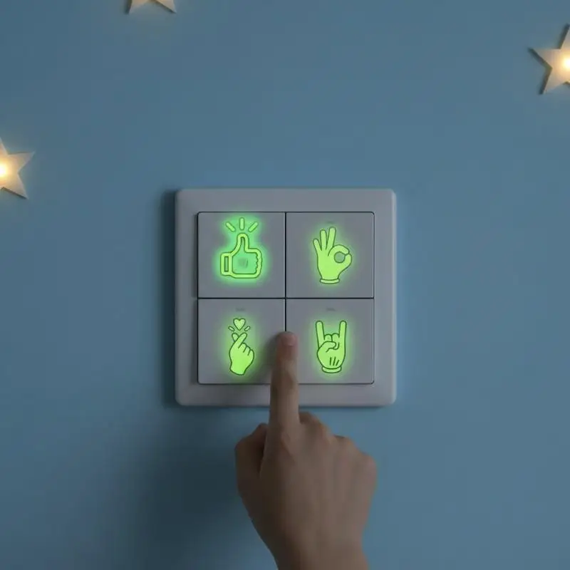8pcs Glow In The Dark Rock Hand Light Switch Sticker Self Adhesive Removable Home Bedroom Stairs Decor Wall Decals
