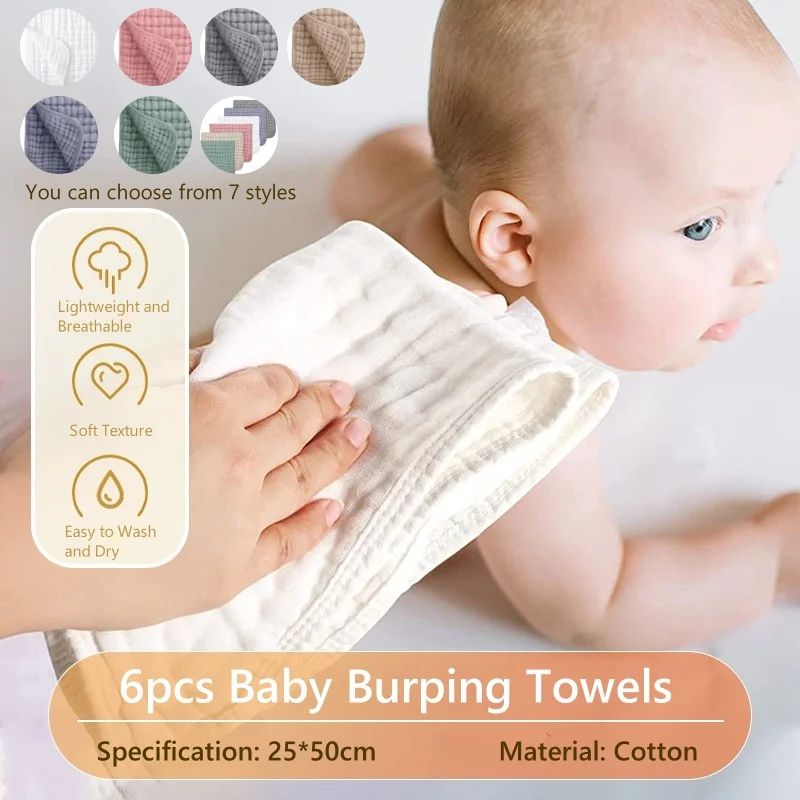 

6Pcs Baby Cotton Washcloth Absorbent Soft Gauze Facecloth Saliva Towel Feeding Baby Stuff Strong Water Absorption and Softness