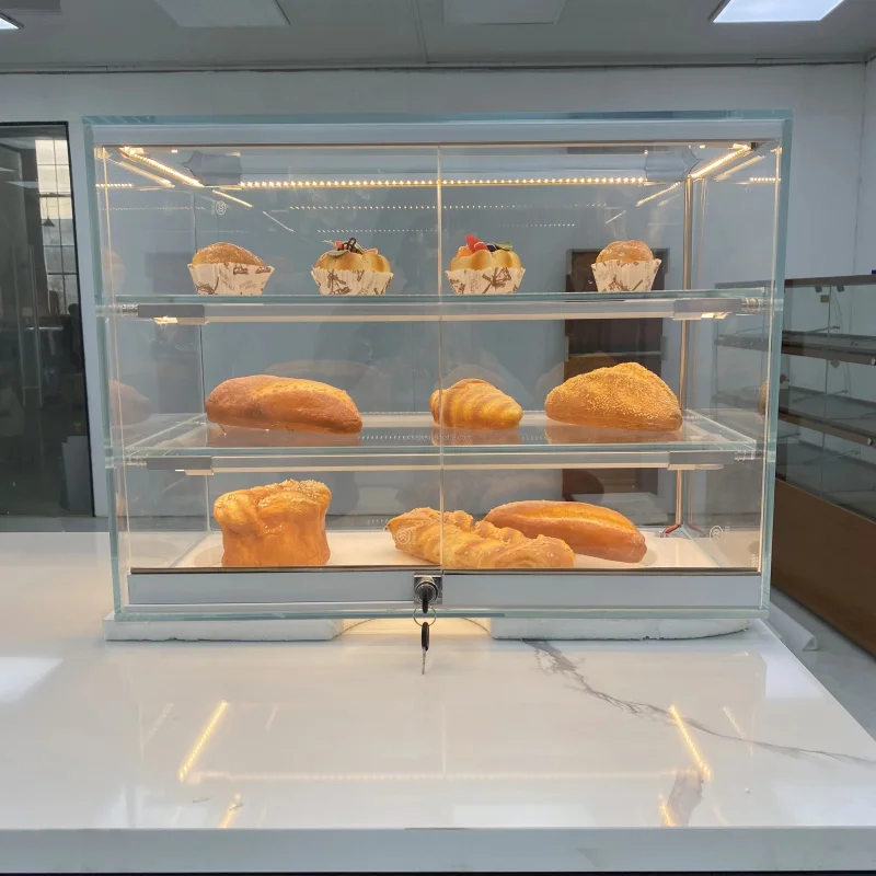 

Customize.Bakery Cabinet Hong Zhan LED Transparent Tempered Glass Showcase with High-Definition Display Counter Commercial