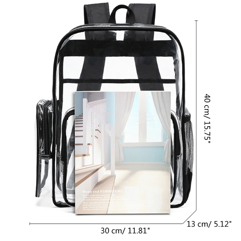 Clear Backpack Book Bag Large Capacity Plastic Backpack School Bag 15.7x11.8x5In for School Sport Concert Outdoor Event