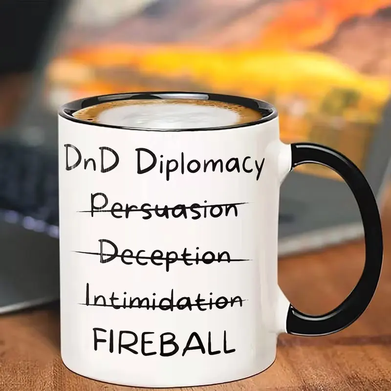 Fireball Skill Ceramic Coffee Mug — Insulated White Mug with Striking Black Text, Perfect Gift for Rpg Fans, Fantasy Enthusiasts, and Game Nights, Dishwasher Safe, Strategy Game Accessory | Themed Coffee Cup | Dishwasher Safe
