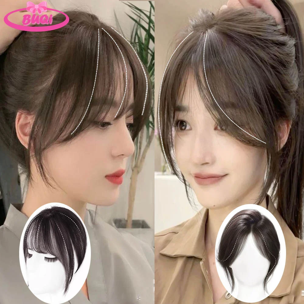 BUQI Synthetic 3D French Bangs Clip-in Extensions Invisible Hairpieces Natural Fake Bangs Invisible Clourse Hairpiece for Women