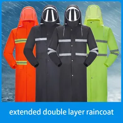 Long Men's Single Raincoat Double-layer Thickened Wear-resistant Hooded Reflective Strip Poncho Outdoor Hiking Travel Rain Gear