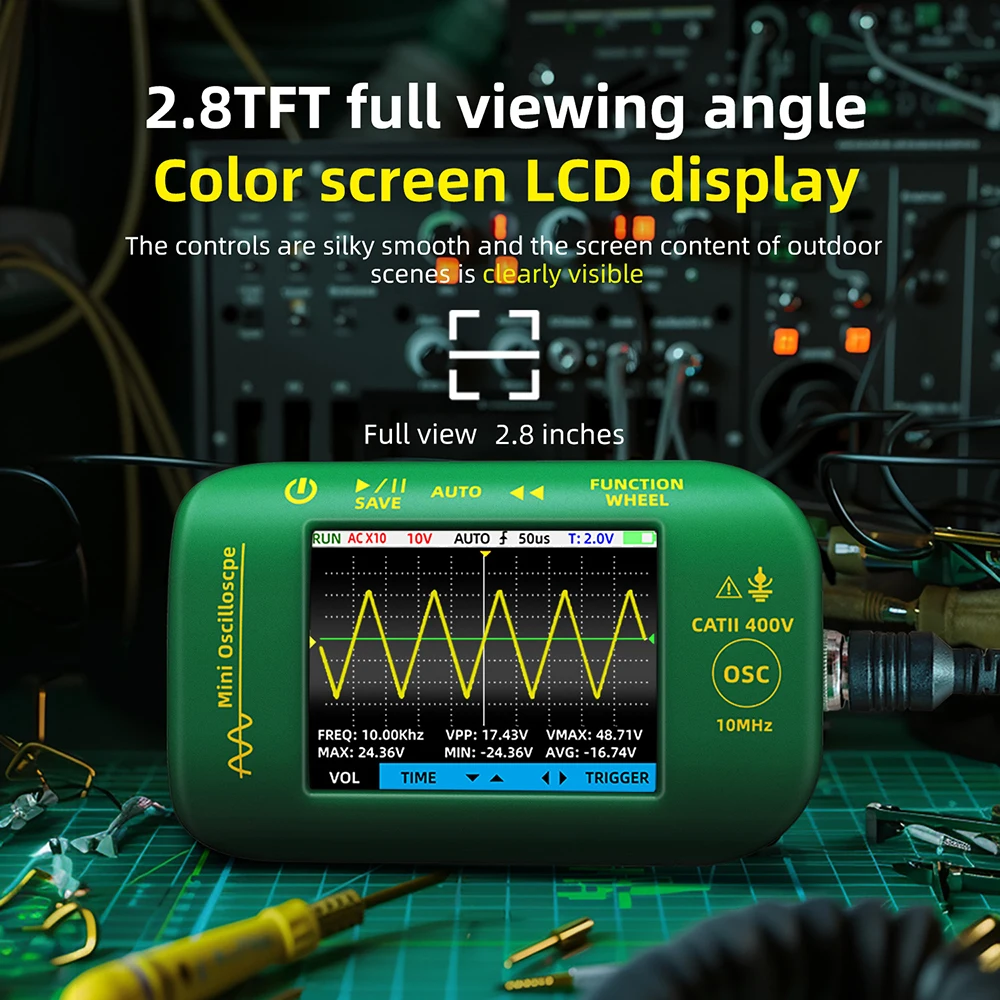 OT2 2IN1 Mini Digital Oscilloscope Multimeter 10MHz 48MSa/s Professional Signal Generator Large LCD Data Storage Graphic Tester