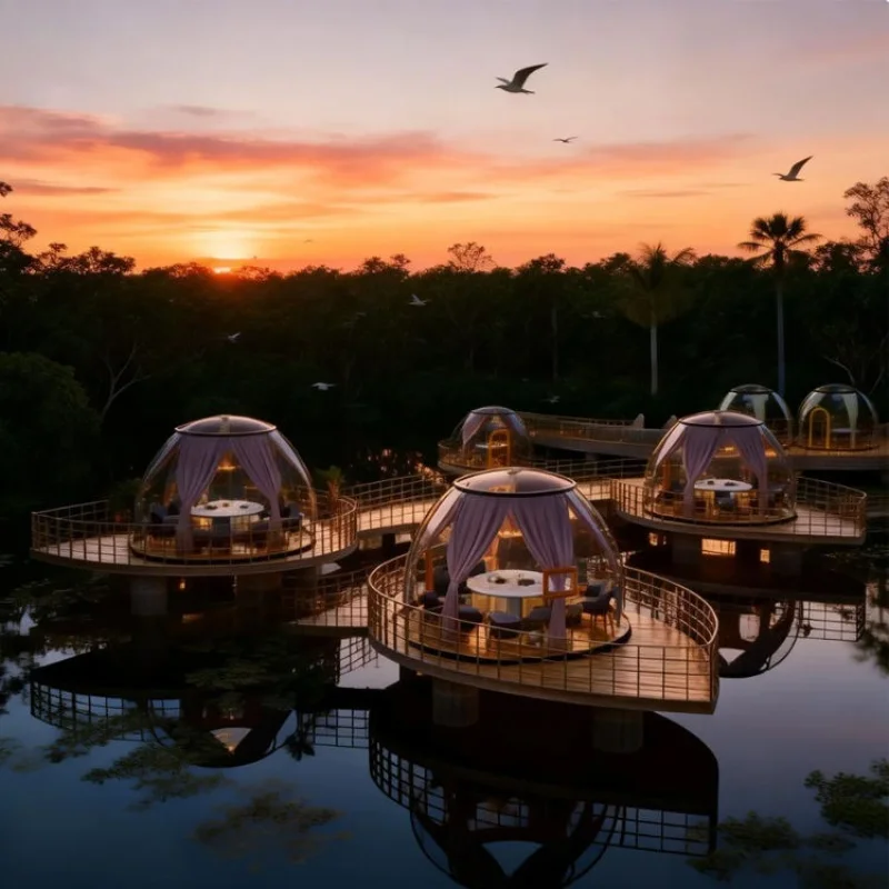 Modern Full House Prefab Glamping Bubble Room Transparent Dome Kit Outdoor Starry Tempered Glass Roof for Sunrooms Glass Houses