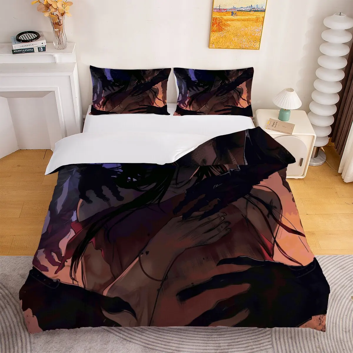 

Purple woman duvet cover atmosphere Modern trend of printed bedding