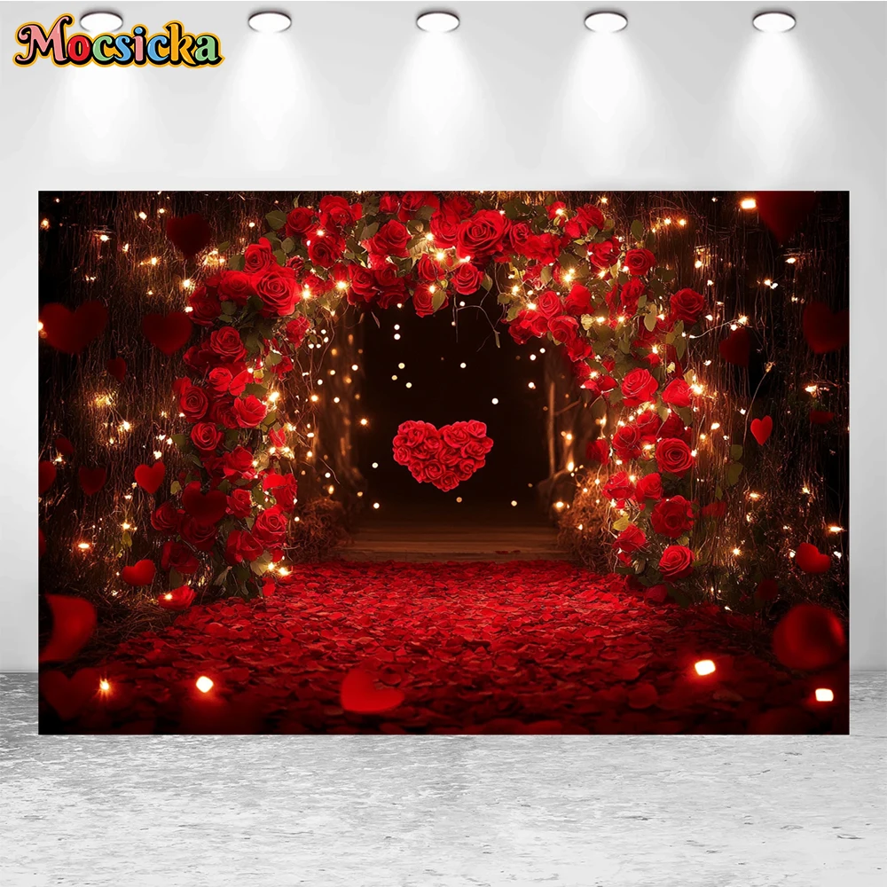 Mocsicka Valentine's Day Photography Backgrounds Roses Pink Door Holiday Party Adults Couples People Photo Backdrops Studio