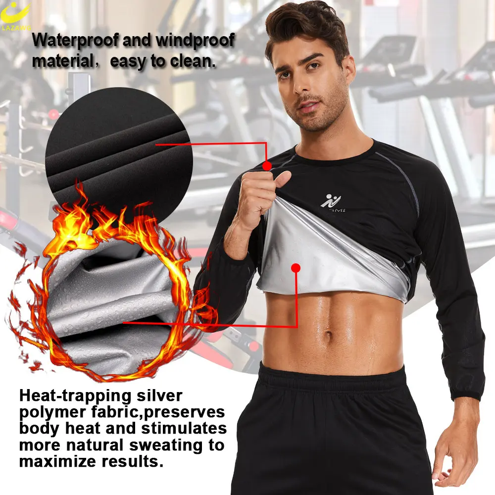 LAZAWG Sauna Top for Men Weight Loss Zipper Thin Long Sleeve Sweat Jacket Slimming Fat Burner Body Shaper Gym Sportwear