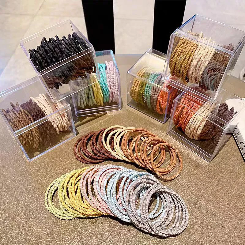 50pcs/box Solid Color Thin Hair Rope For women High elasticity won't damage hair hairtie Fashion Girl Ponytail Holder