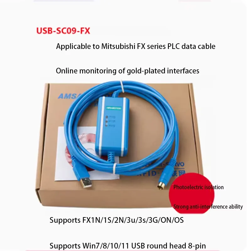 Compatible with Mitsubishi FX/1N/1S/2N/3U3S series PLC programming cable USB-SC09-FX data download cable