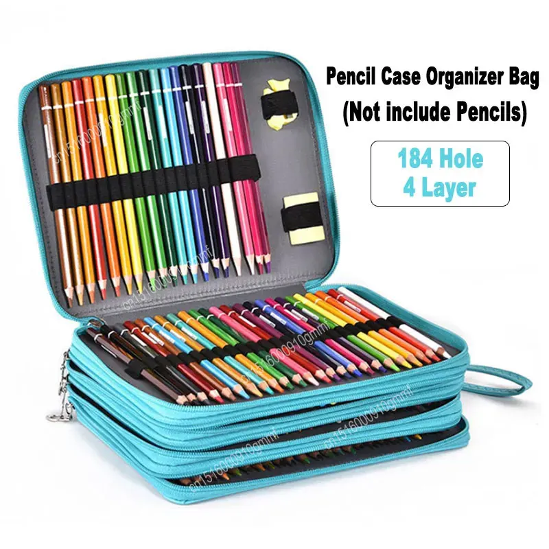 184 Hole 4 Layer PU Zipper Pencil Case Large Capacity Art Painting Drawing Pen Brush Storage Bag School Stationery Organizer