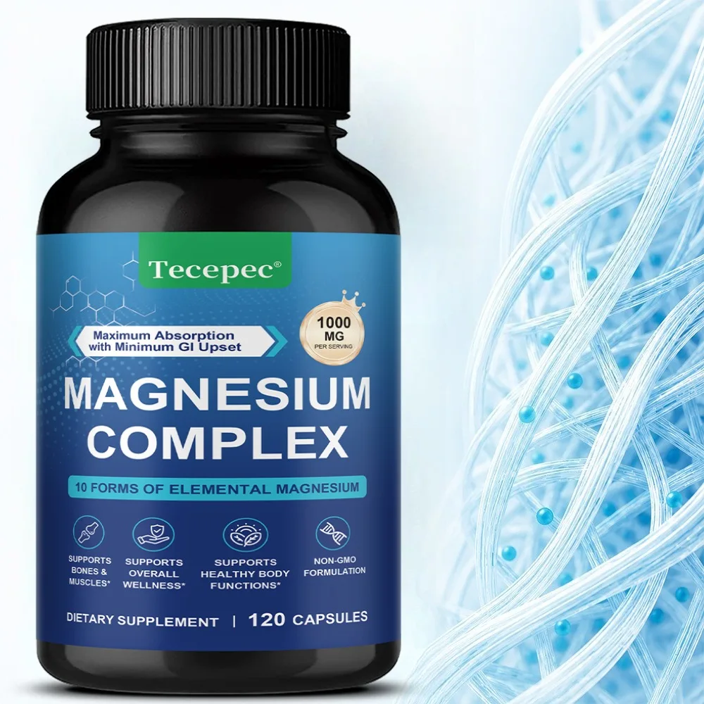 Magnesium Complex | 1000 Mg, 120 Capsules, 10 Forms of Elemental Magnesium, Vegan, Non-GMO, Gluten Free