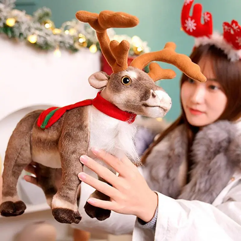 Reindeer Plush Toy Deer Plush Decorative Pillow Soft Reindeer Toys Elk Doll 13.7in Cute Reindeer Ornament Christmas Plush Deer