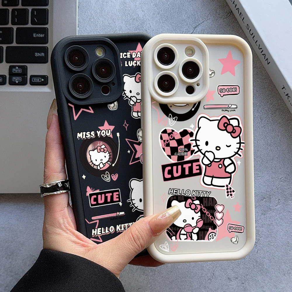 น่ารักHello Kitty Loveเคสโทรศัพท์สําหรับiPhone 16 15 14 Plus 13 12 Mini 11 iPhone16 Pro Max X Xs XR 8 7 นุ่มกันกระแทกFunda