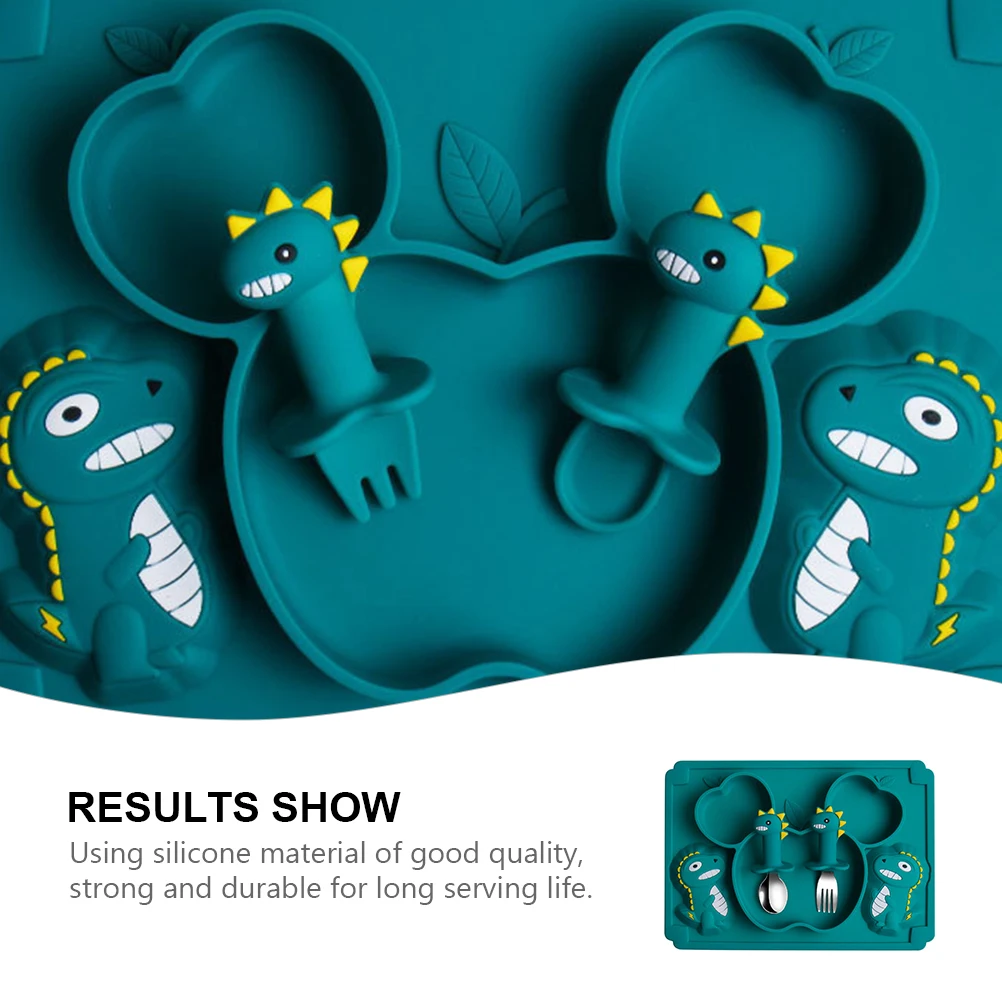 1 Set Silicone Baby Tableware Set Bright Colors Microwaveable Food Bowl Spoon Fork Compartments Durable Dish Plate For Kids