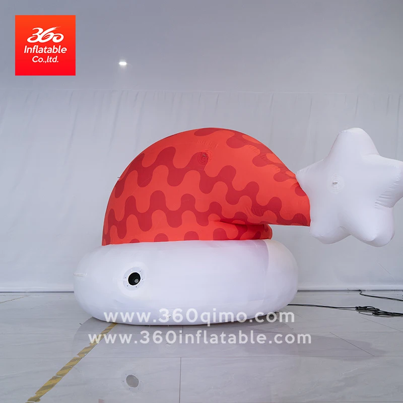 Custom Designed Giant Cartoon Christmas Hat Mascot Inflatable Advertising For Events & Parties With Blower Included